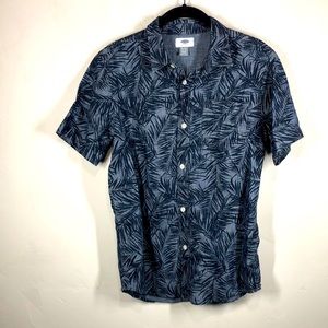 Old Navy blue palm leaf print short sleeve button down shirt size xl